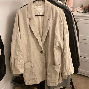 H&M Linen Blend Thigh Length Cream Blazer